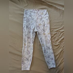 women's XL Leggings - White with Purple and Yellow Floral